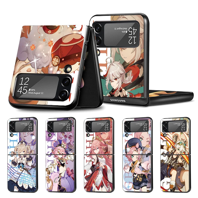 Genshin Impact Anime Z Flip 4 Phnoe Case For Samsung Z Flip 3 5 5G Black Hard Shell Galaxy ZFlip3 ZFlip4 ZFlip5 Unique Cover Lux