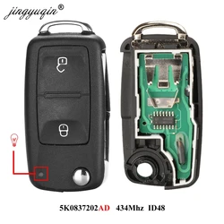 jingyuqin 2 Buttons Flip Remote Car key 5K0 959 753 AB 434MHz for VOLKSWAGEN VW Amarok Transporter 2011-2016 ID48 chip