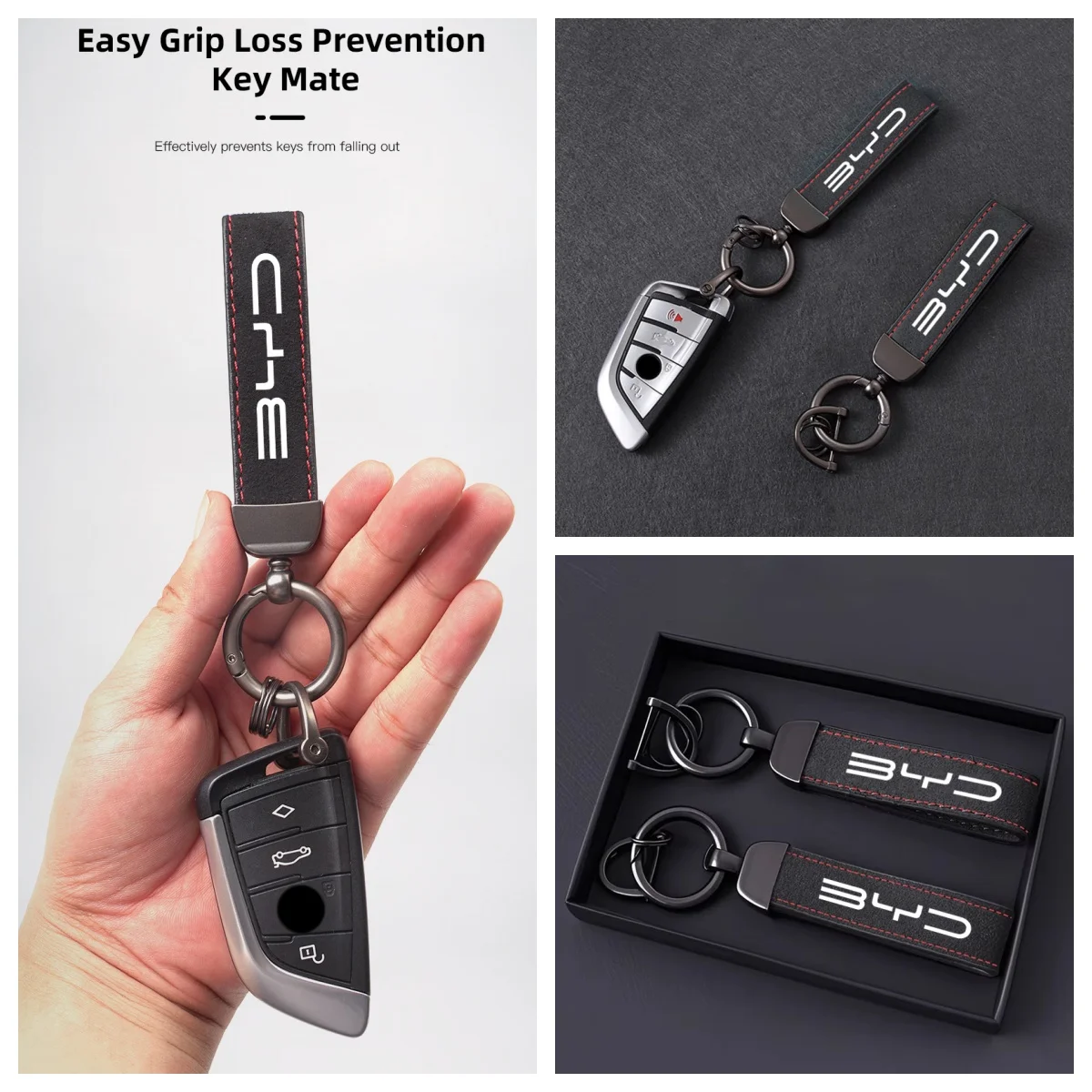 1Pcs Suede Leather Car Key Chain Keyring For BYD Atto3 Dolphin Seal Song Plus Tang Anti‑Lost Key Holder Auto Interior Accessorie
