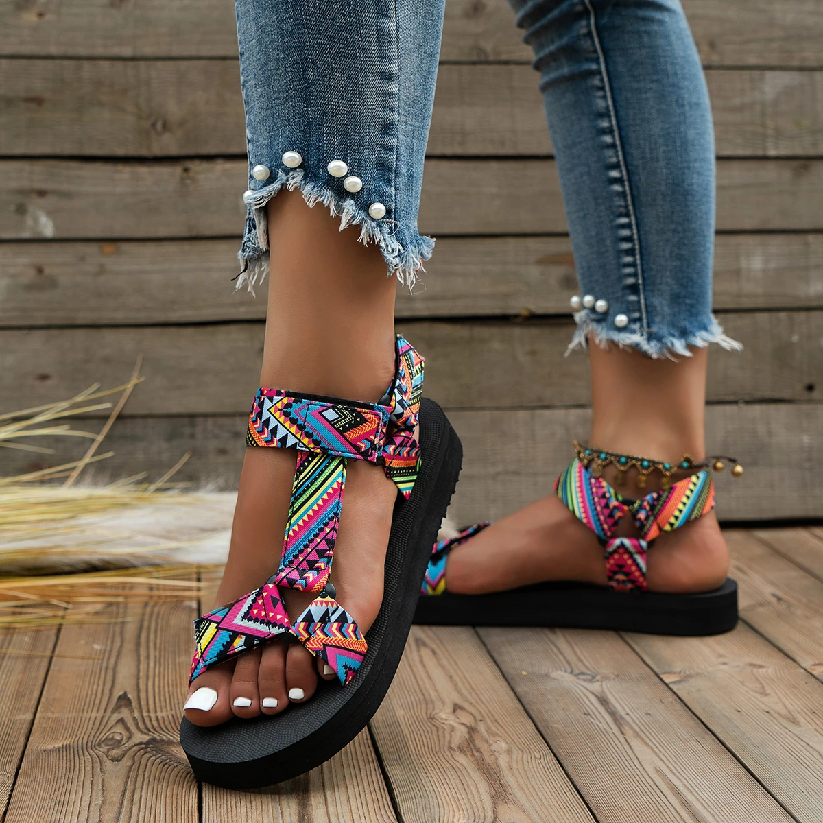 2023 Summer Flat Women\'s Shoes Hemp Rope Set Foot Beach Sandals Outdoor All-match Casual Slippers Large Size Women Sandals