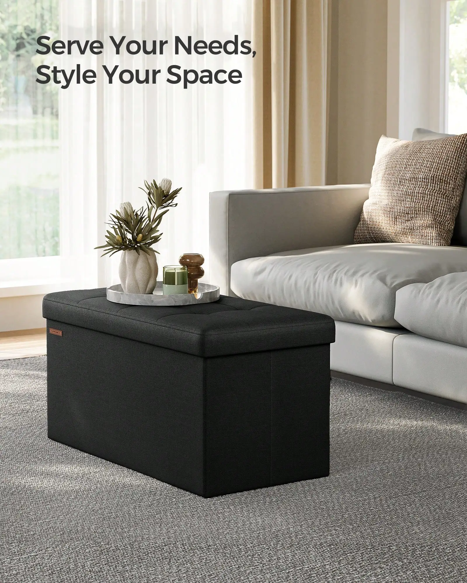 

30 Inches Folding Storage Ottoman Bench, Storage Chest, Foot Rest Stool, Dark Gray,Black,Beige,Dark Blue,Light Taupe,Li