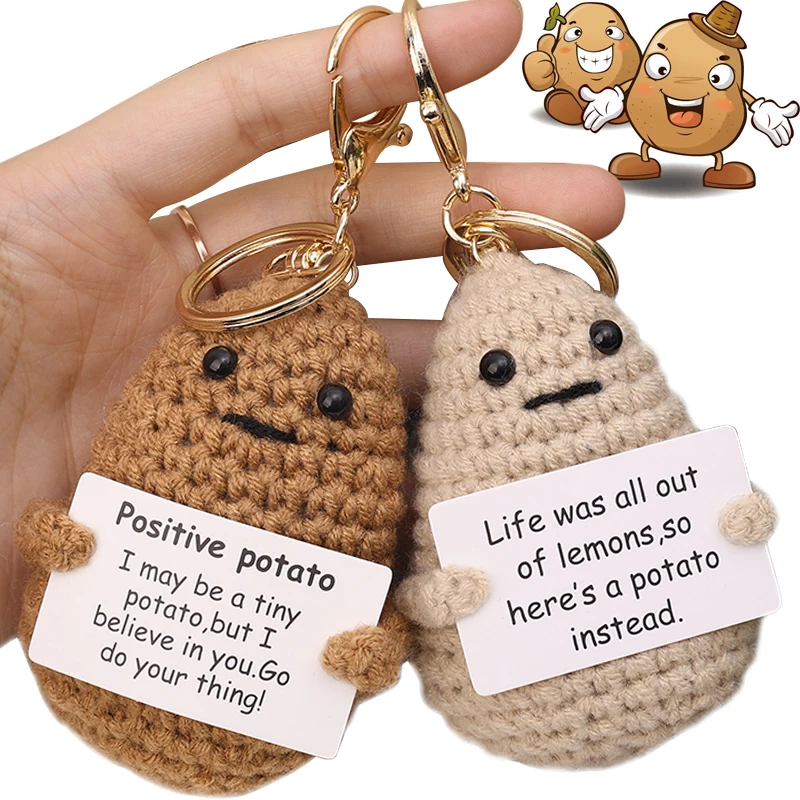 Creative Positive Potatoes Emotional Support Pickle Cucumber Doll Key Holder Knitted Wool Potato Keychain Pendant Accessories