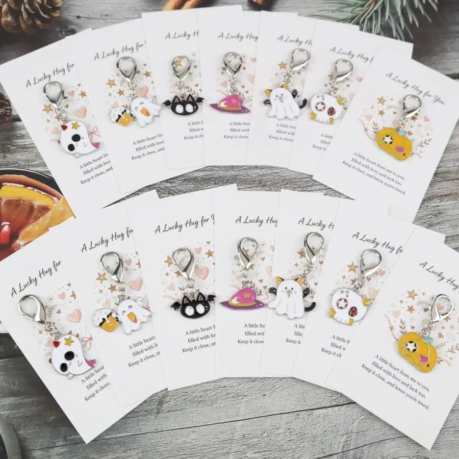 1/5/10/20/50/100pcs Gift for Her/Him, 14-piece set/7-Piece Set: Cute and Spooky Halloween Lucky Keychain Set—Healing Cartoon Wit