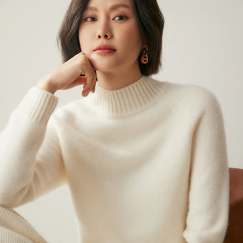여성 100% 캐시미어 하프 하이 넥 풀오버 기본 캐주얼 긴 소매 스웨터 캐시미어 니트 의류 가을 겨울 스웨터