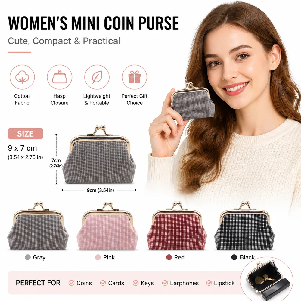 New Cotton Coin Purse Retro Plaid Multifunctional Cosmetic Bag Small Hasp Closure Wallet Key Storage Purse