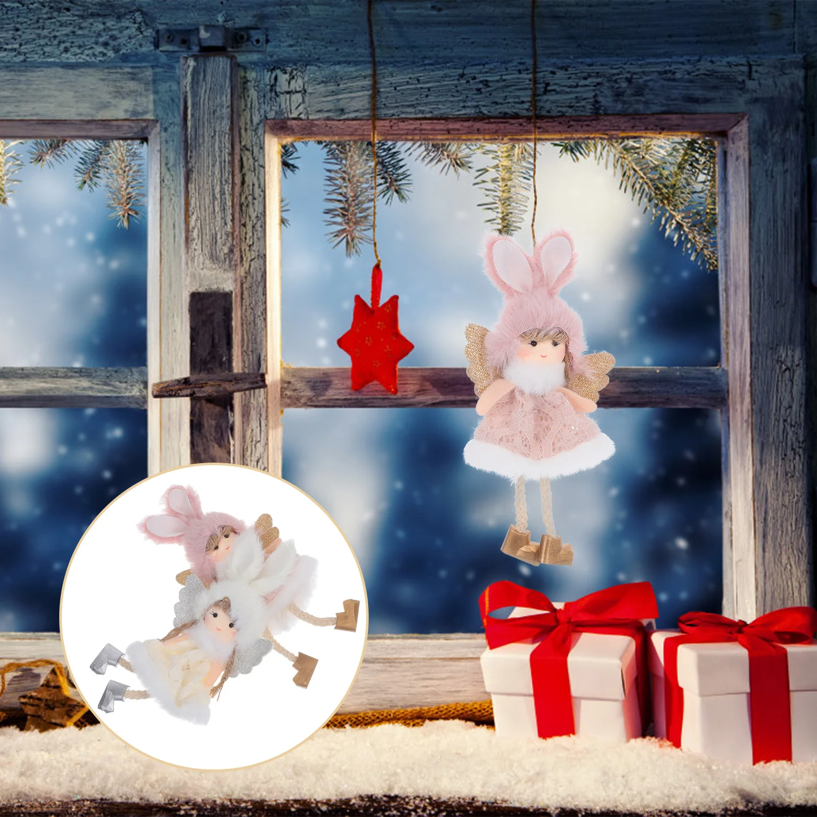 

2Pcs Christmas Angel Hanging Decoration Elegant Christmas Tree Pendant Holiday Wall Hanging Ornaments Warm Festive Angel Home