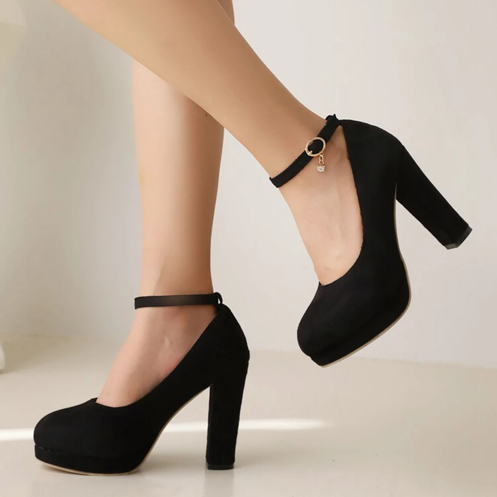 New High Heels Waterproof Platform Fashion Women Shoes Simple Versatile Professional Buckle Shallow Mouth Classic Round Toe 6001 image 4