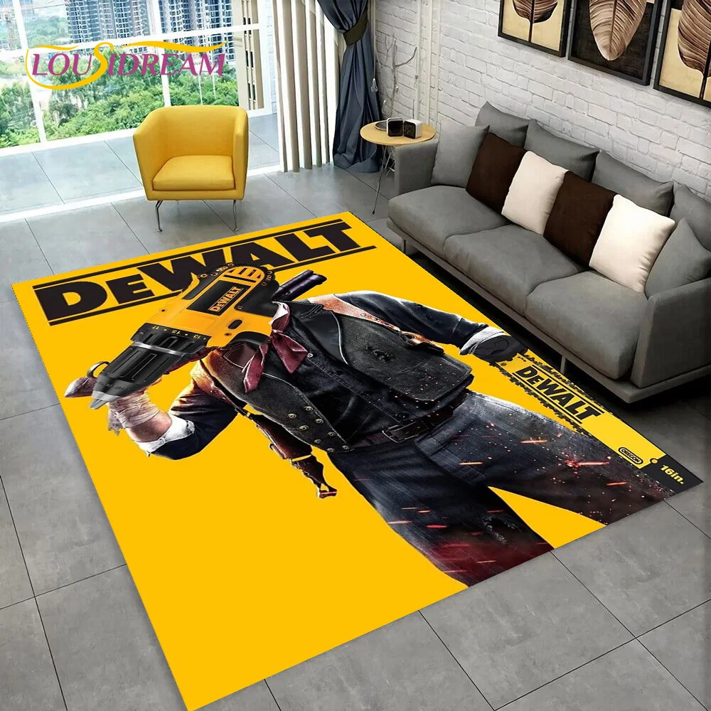 3D DEWALT Electric Tools Logo Area Rug,Carpet Rug for Living Room Bedroom Sofa Doormat Decoration, Kids Non-slip Floor Mat Moto