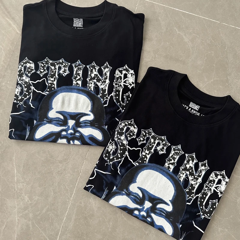 

Летняя модная новая футболка THAT'S A AWFUL LOT OF COUGH SYRUP для мужчин и женщин с рисунком человеческого лица, со стразами и буквами, с коротким рукавом