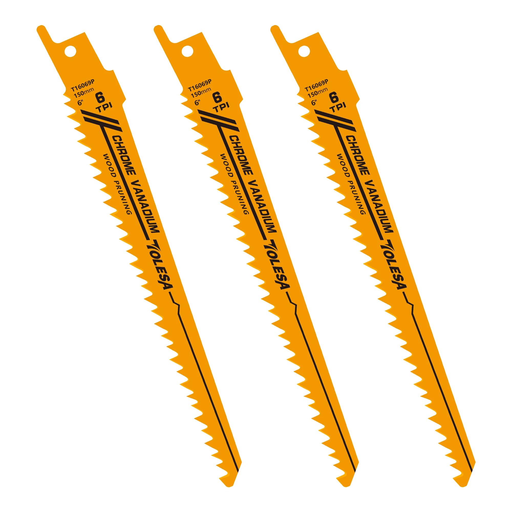 TOLESA 3PC Reciprocating Saw Blade 6Inch 6TPI for Wood Pruning Sawzall Blade for Wood Cutting Durable Pruning Blade for Wood PVC