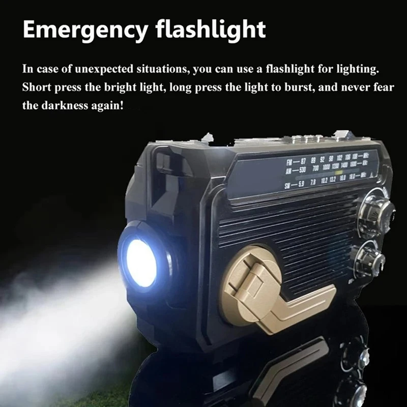 

X11A FM AM SW Radio Solar Charging Emergency Radios Receiver Hand Crank Bluetooth 5.2 Support TF USB Black
