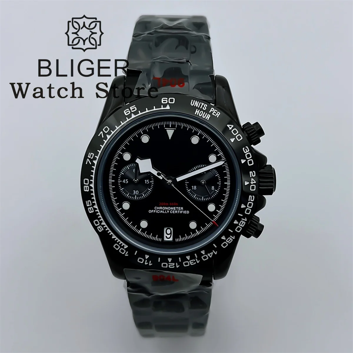 BLIGER 2024 Quartz Men\'s Watches Moon 39mm VK64 Sport Chronograph Watch For Men With 5 Hands 6 O\'clock Date Sapphire Wrist Watch