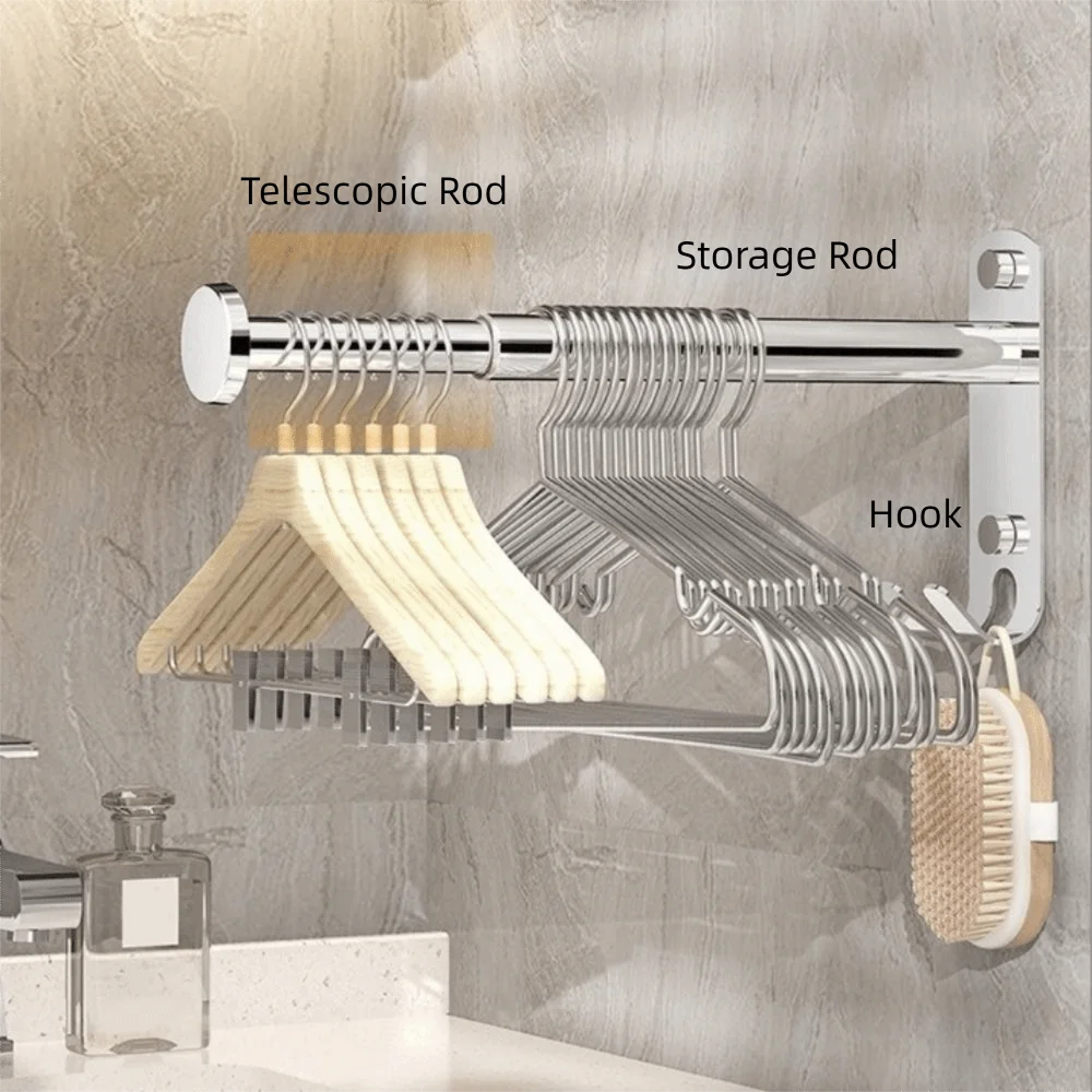 

2Pcs Stainless Steel Clothes Hanger Storage Rack Punch-free Foldable Clothes Drying Hanger Waterproof Wall-mounted Tissue Holder