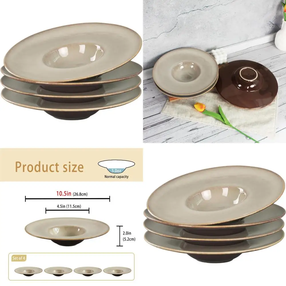 

Set of 4 Ceramic Soup Bowls, 5 oz, Pasta Bowls, 10.5 Reaction Glaze, Wide Rimmed, Ideal for Fine Dining and Gourmets