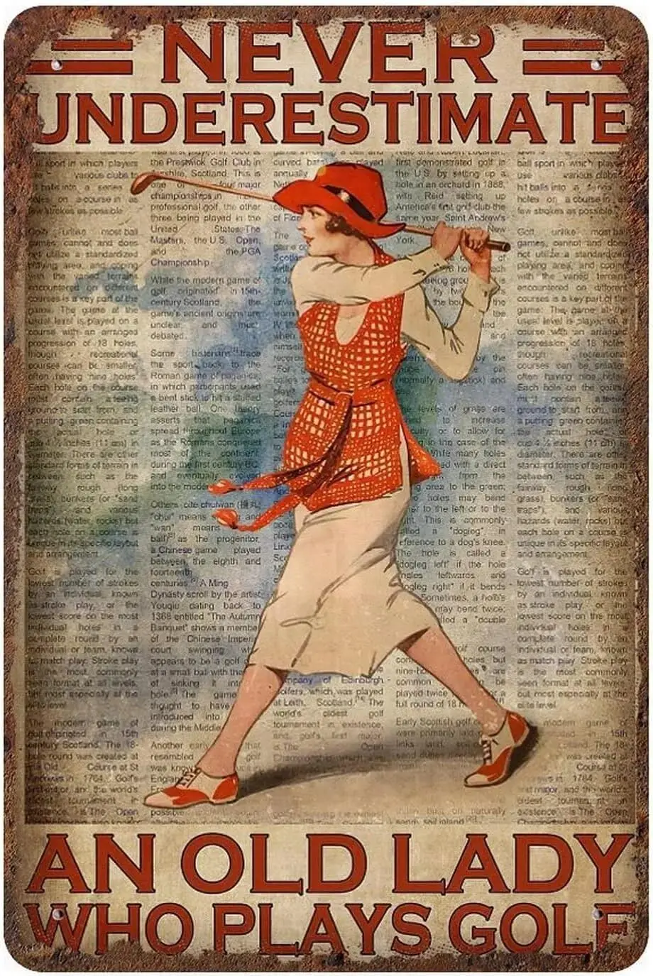 Vintage Never Underestimate An Old Lady Who Plays Golf Aluminium Metal Tin Sign 8x12 Inch Home Poster Bar Pub Decor sign