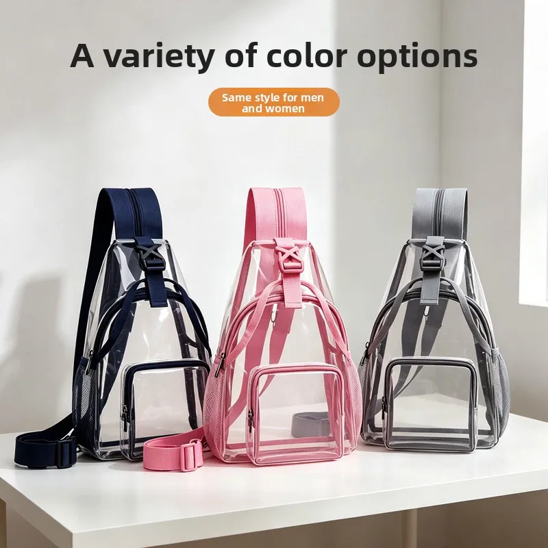 Bolsa Sling Transparente, Mochila de Peito em PVC Impermeável, Pequena, Aprovada para Estádios, Segurança Rápida para Mulheres e Homens em Eventos e Concertos