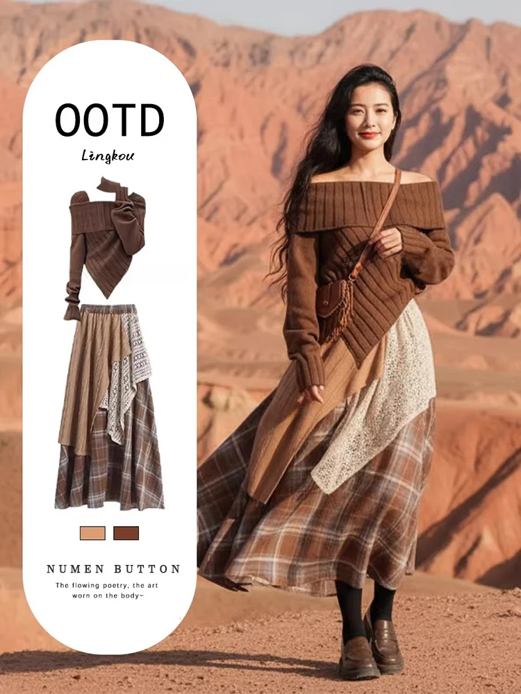 

Комплект из вязаного свитера и юбки больших размеров для женщин на осень-зиму: омолаживающий, модный и стройнящий, из двух предметов...