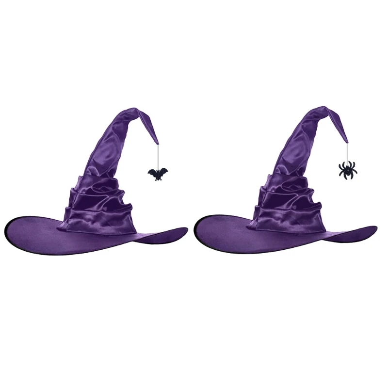 Chapeau de Sorcière à Plis Noirs et Violets à la Mode, Accessoire Populaire pour Halloween Créatif, Cadeau