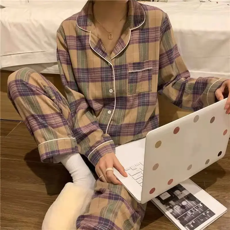 Spring And Autumn 2 Piece Ladies Long Sleeve Pajamas Homewear Women Students Fresh Homewear Long Pants Set Pajama Set