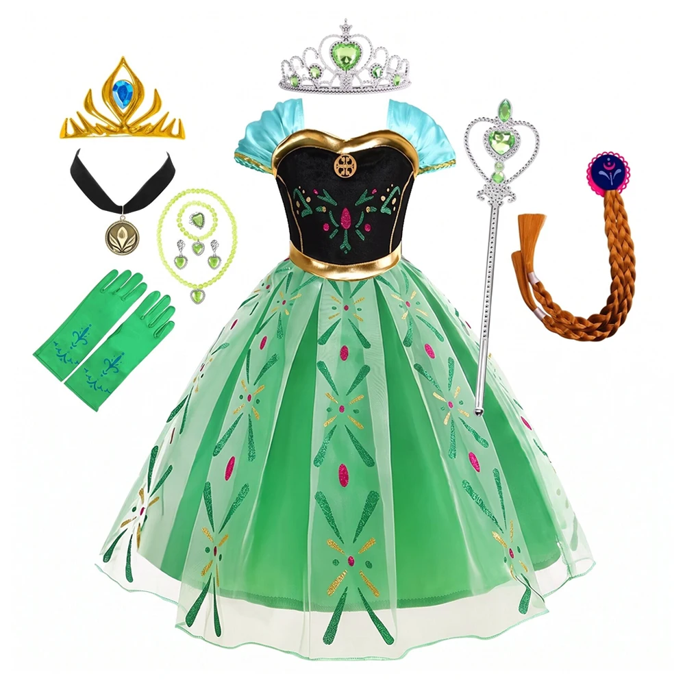 Girl Princess Dress Halloween Cosplay Anna Party Vestidos Costume Snow Queen Princess Clothes Children Outfit