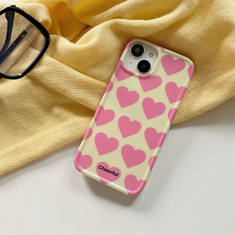 Cute Love Heart IMD Phone Case for iPhone 16 15 14 13 12 11 Pro Max XS XR XSMax 6 7 8 Plus Glossy HD Hard PC Cover