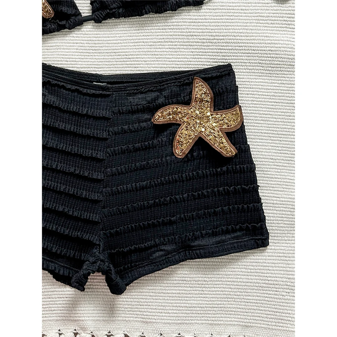 Pailletten-Sternfisch-Neckholder-Bikini mit hoher Taille, Damen-Badeanzug, zweiteiliges Bikini-Set, Badebekleidung, Badeanzug, Schwimmanzug V8215 – Detail 17