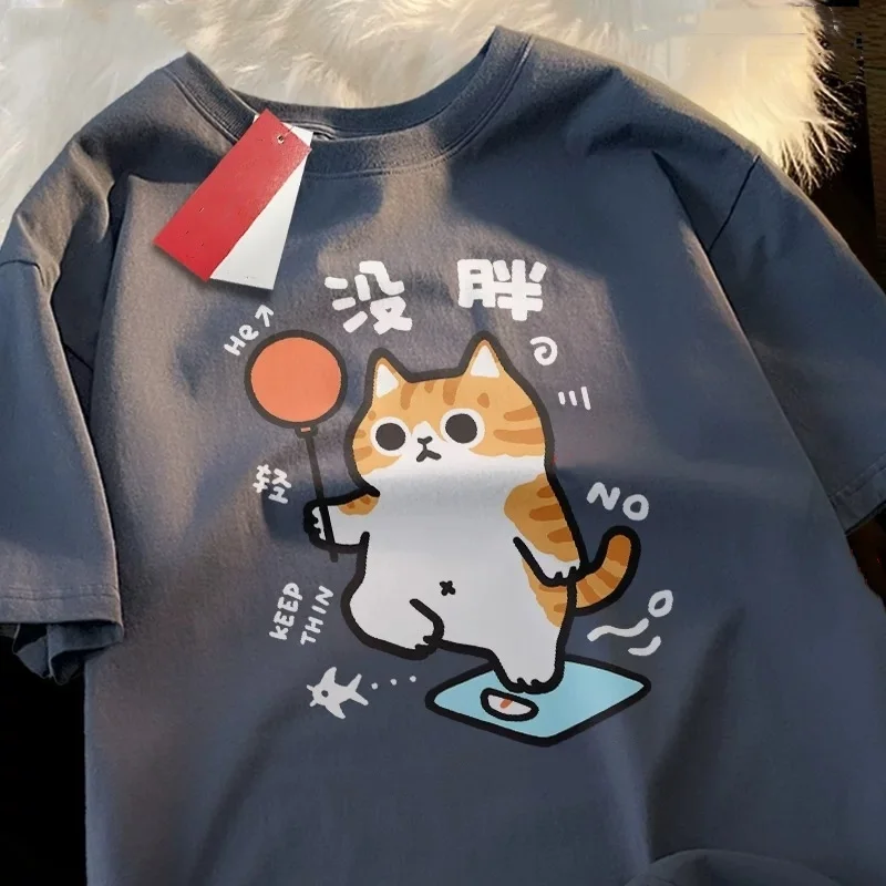 ZAZOMDE Summer Pure Cotton Short-sleeved T-shirt For Women Summer New Cat Cartoon Student Loose Top For Men Y2k Ins 2025