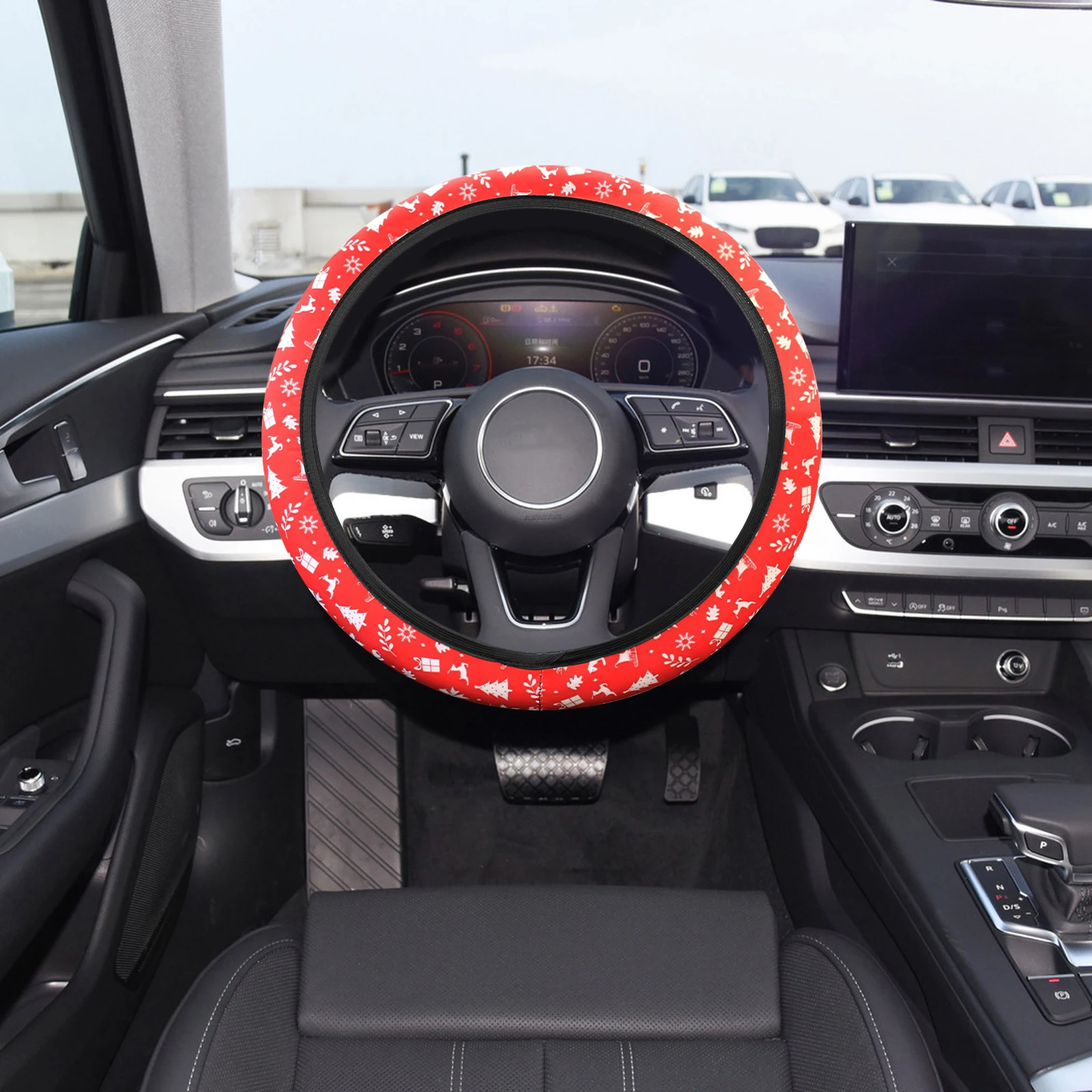 

Universal Car Steering Wheel Cover Elastic Xmas Themed Washable Protector for Christmas Car Interior Decor Xmas Auto Accessories