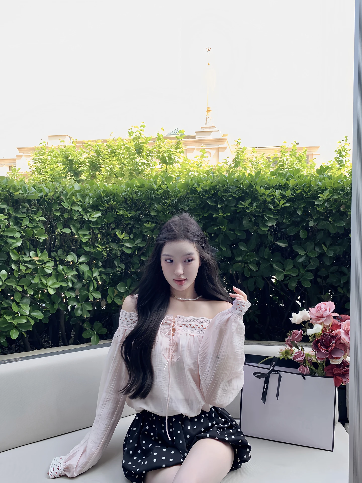 

Женская блузка OYFF Sweet Sle с длинными рукавами, кружевными вставками и открытыми плечами, с цветочным узором, дышащая, удобная, из полиэстера