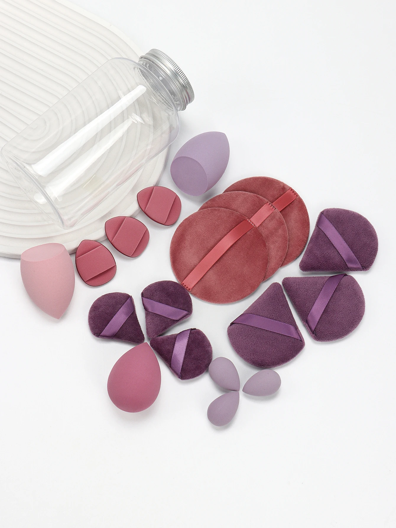 Lanxun 18-Pack with Storage Jar,3 Makeup Sponges & 3 Mini Makeup Sponges & 3 Powder Puffs & 3 Makeup Removal Pads &