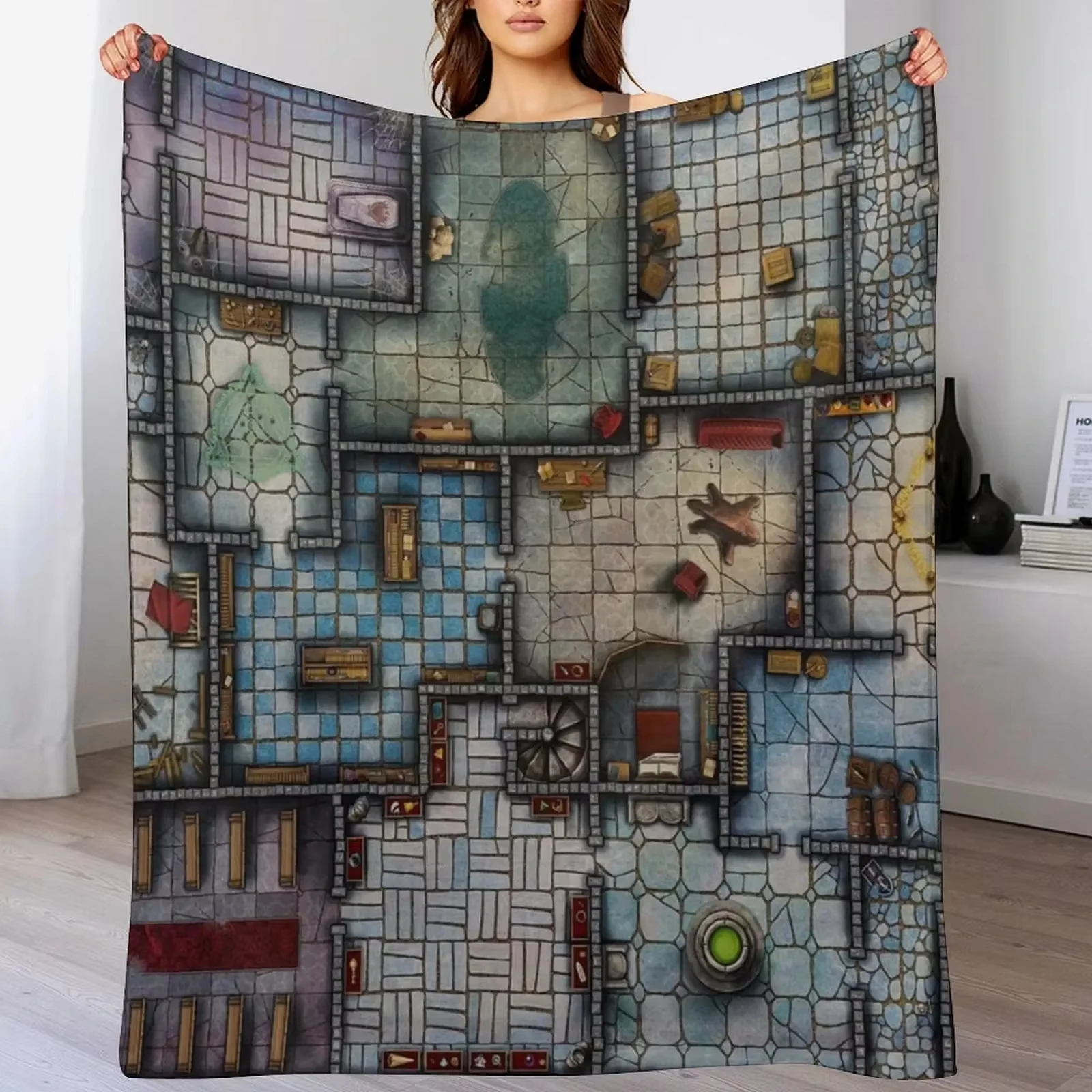 Fantasy RPG Map Flannel Throw Blanket Warm Dungeon Delve Adventure Design For Bed Soft Cozy Winter Blanket