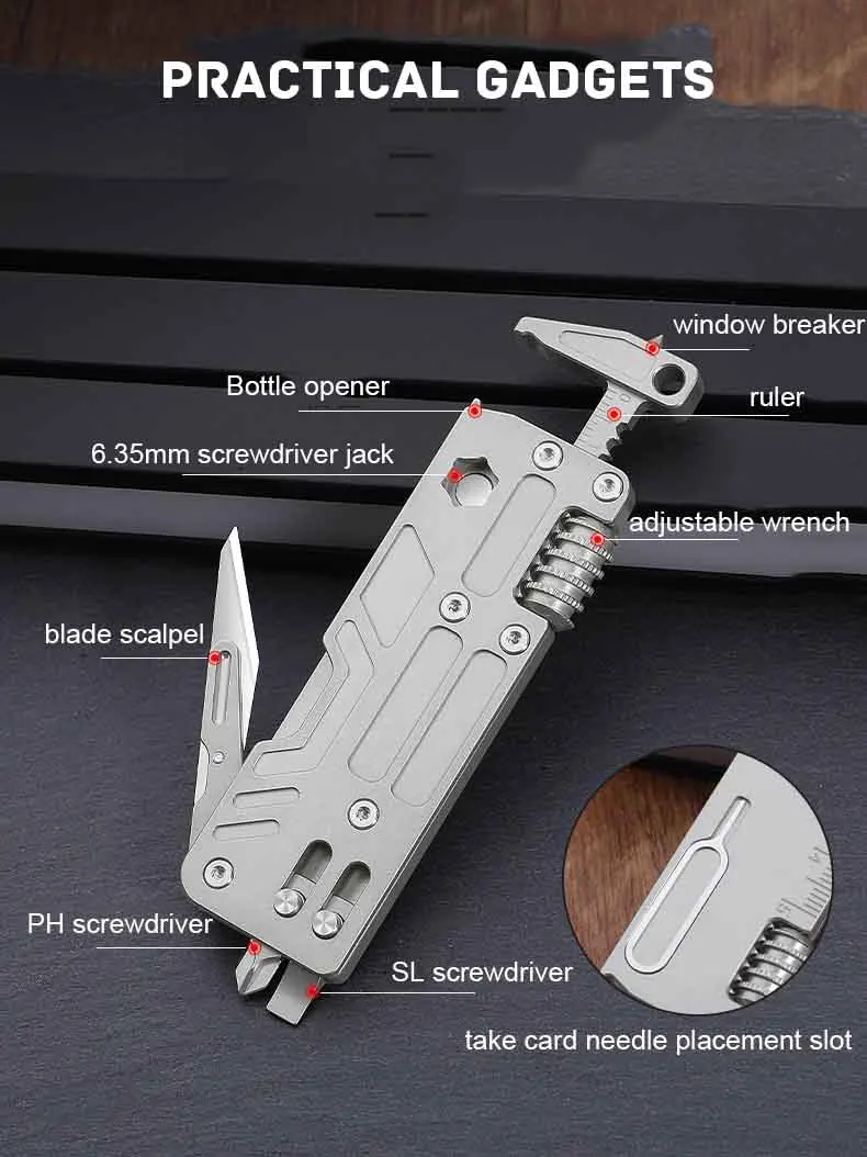 

Многофункциональный гаечный ключ из титанового сплава 10 в 1, открывалка для бутылок, оконный выключатель, хирургический нож, отвертка, линейка, портативный инструмент для улицы
