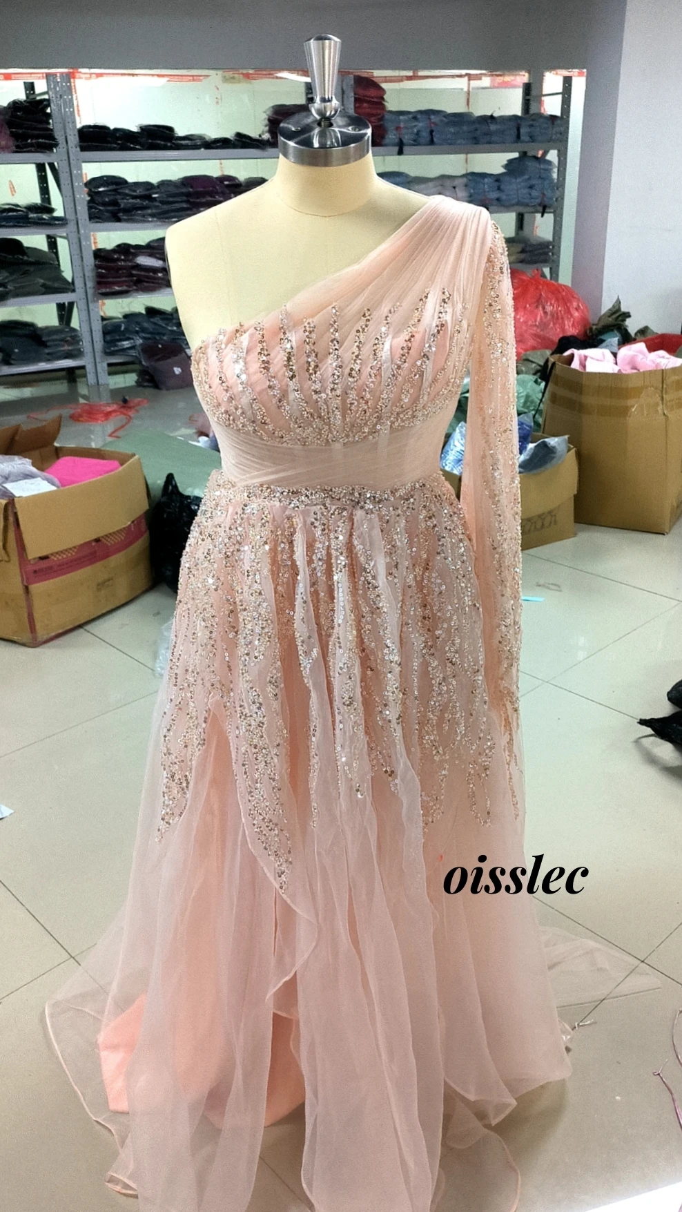 

Oisslec Dress Elegant Vintage Sweet Pink Champagne One Shoulder Customize Formal Occasion Prom Dress Evening Party Gowns