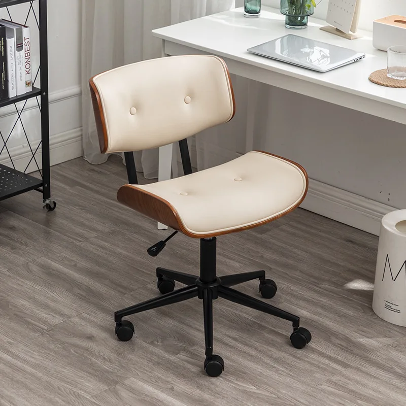 Luxury Style Black Leather Chairs Covering Walnut Color Wood Frame Residential Lift Staff Office Chairs