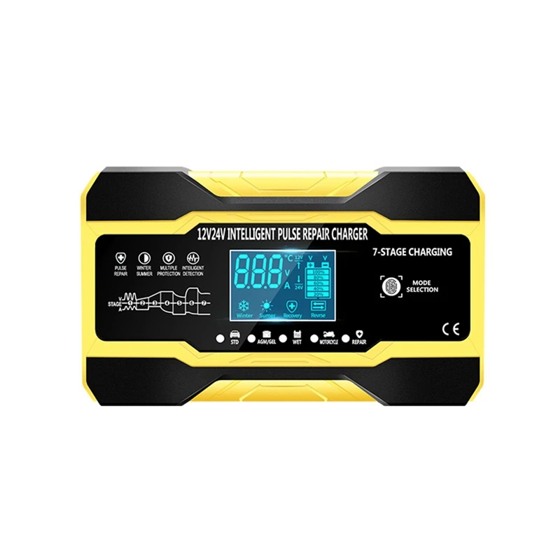 

12V 24V Fully Automatic Smart Charger 10Ahigh Power Portable Car Motorcycle Battery Charger For Battery Charging Durable US Plug