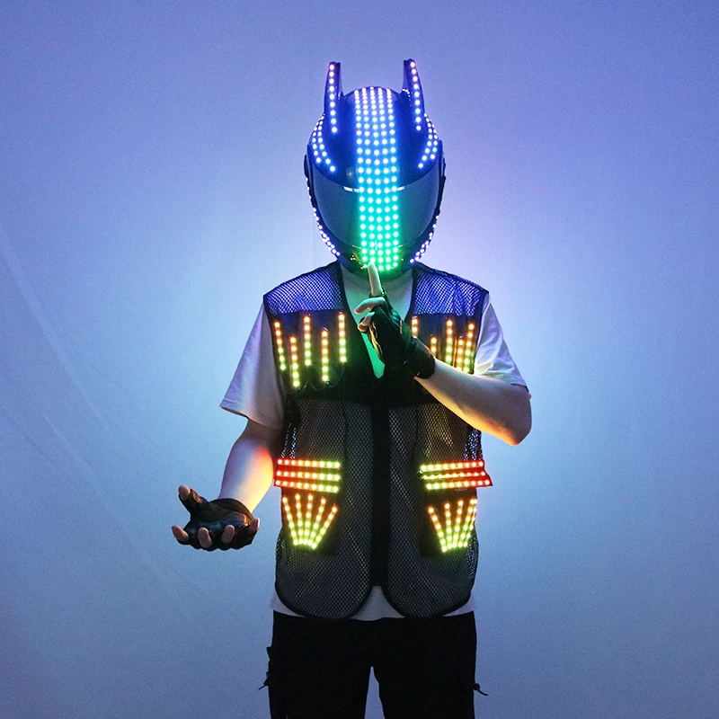 Metal style luminous helmet, colorful luminous clothing vest, suitable for motorcycle performance fluorescent props