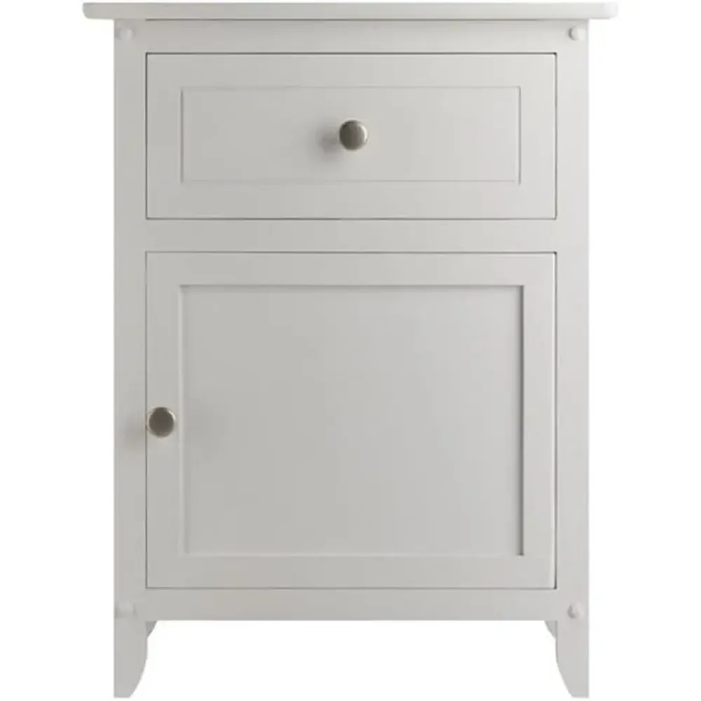 

25 Solid Wood Nightstand, White, 1 Drawer & 1 Door, Transitional Mission/Shaker Style, Compact Storage for Bedroom