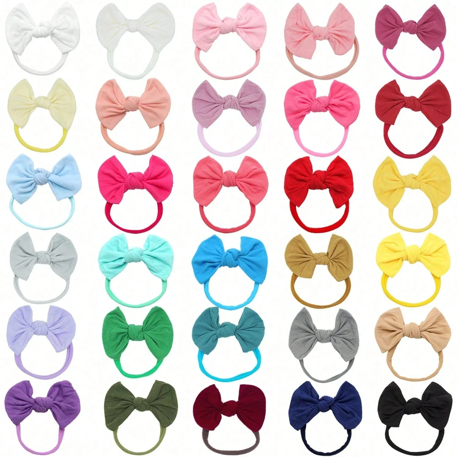 

30 шт. однотонных повязок на голову с бантом для женщин, нейлоновые аксессуары для волос