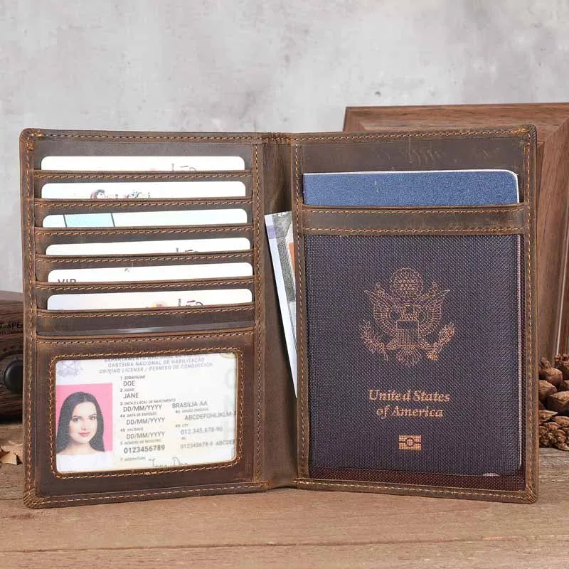 Genuine Leather Passport Holder - RFID Blocking Travel Wallet for Men, Credit Card Case, Driver License & Document Organizer