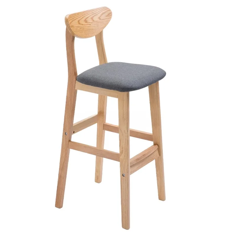 Wood Bar Stools Nordic Coffee Kitchen Bar chair Counter Fabric PU Leather High Modern Wooden Bar Stool With Back for sale