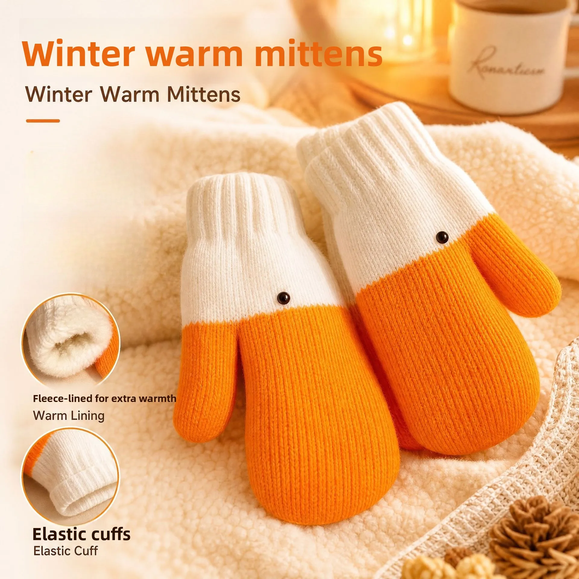 Fleece-Lined Thickened Winter Mittens for Women, Funny Goose Wool Style, Cold-Proof Hand Warmers