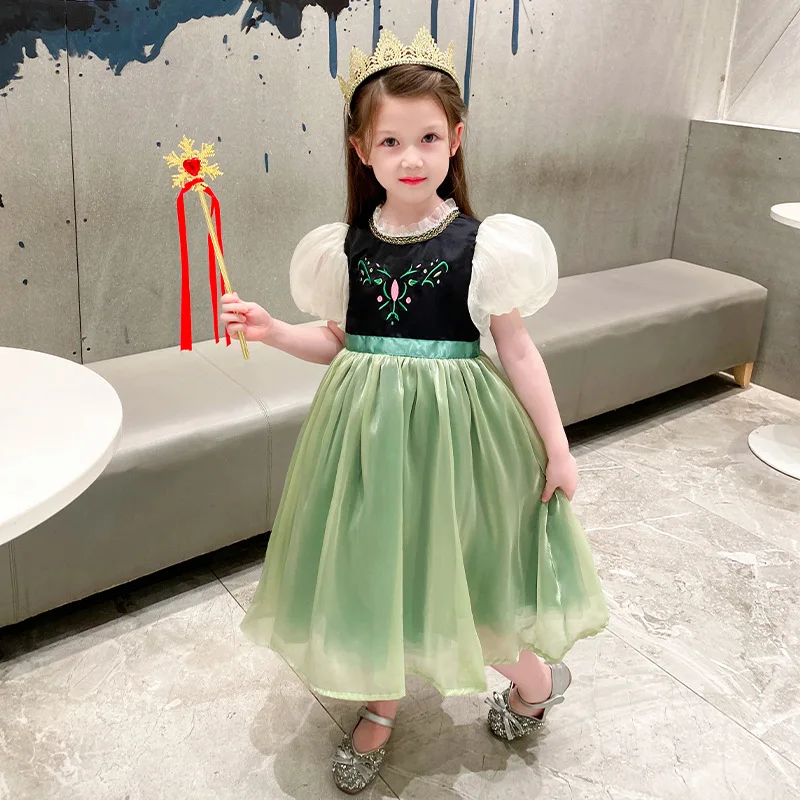 

Anna Elsa Dress Girl Princess Dress Cosplay Costume Snow Queen Dresses Baby Kids Clothes Vestido Green Children Halloween