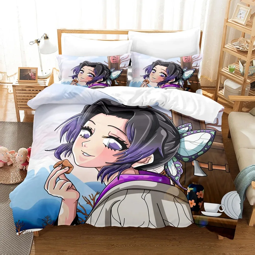 3D Print Kochou Shinobu Bed Linen Anime Demon Slayer Bedding Set Teens Boys Twin Single Queen King Full Duvet Cover Sets 014