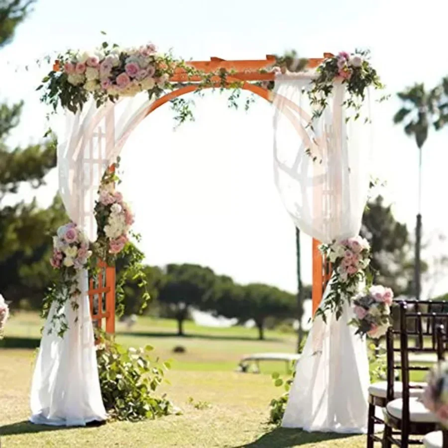 Wooden Garden Arch for outdoor ceremony and plant climbing, natural wood color, sturdy pine construction, weather-resistant fin