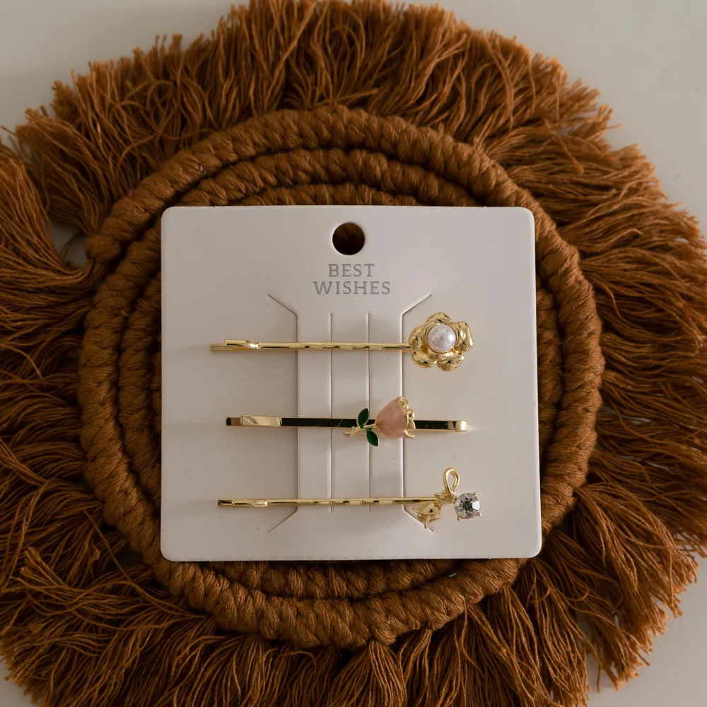 Набор заколок для волос с милыми розами, 3 шт., заколки с жемчугом и стразами для тонких волос, подарок для девочек