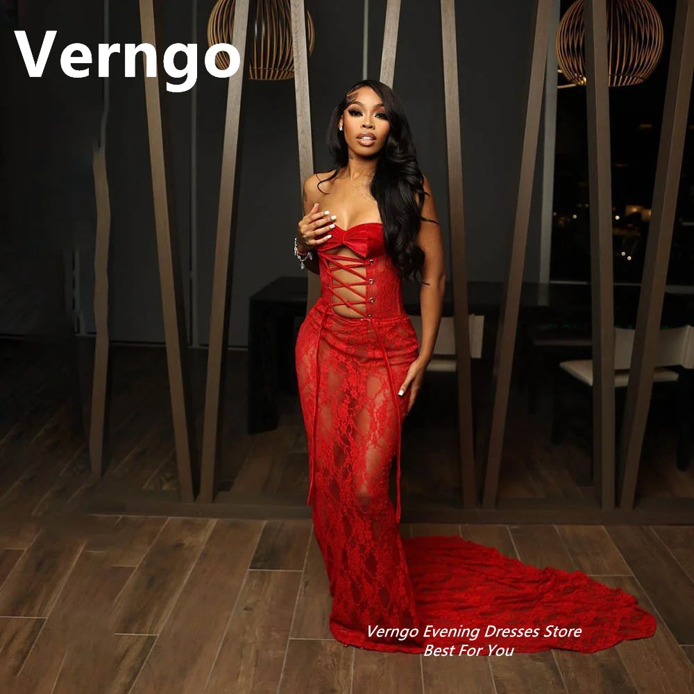 Verngo Red Lace Prom Gowns Sweetheart Lace Up Party Dress For Women Sexy Mermadi Formal Occasion Dress Elegant Evening Dress