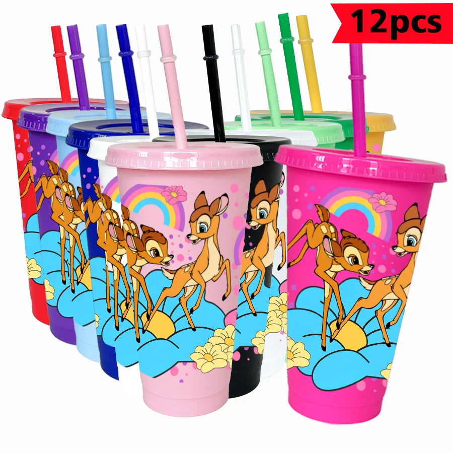 

12 pcs/pack Disney, Deer, Rainbow 26oz Color Plastic Tumbler Birthday Party Drinking Utensils Juice Coffee Mug