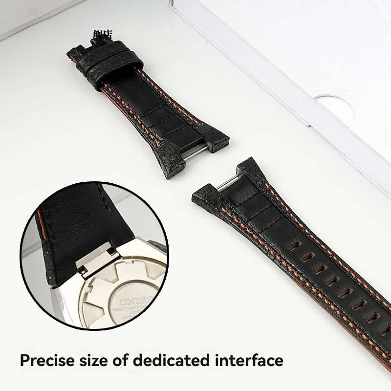 Seiko Sportura SNAD23/SNAE07용 가죽 시계 스트랩, 노치 처리된 송아지 가죽 밴드, 남성용 교체용 시계 액세서리