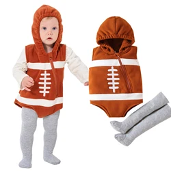 Umorden Infant Baby Boys American Football Rugby Costume Hoodie Romper Bodysuit With Leggings Sleeveless Halloween Purim