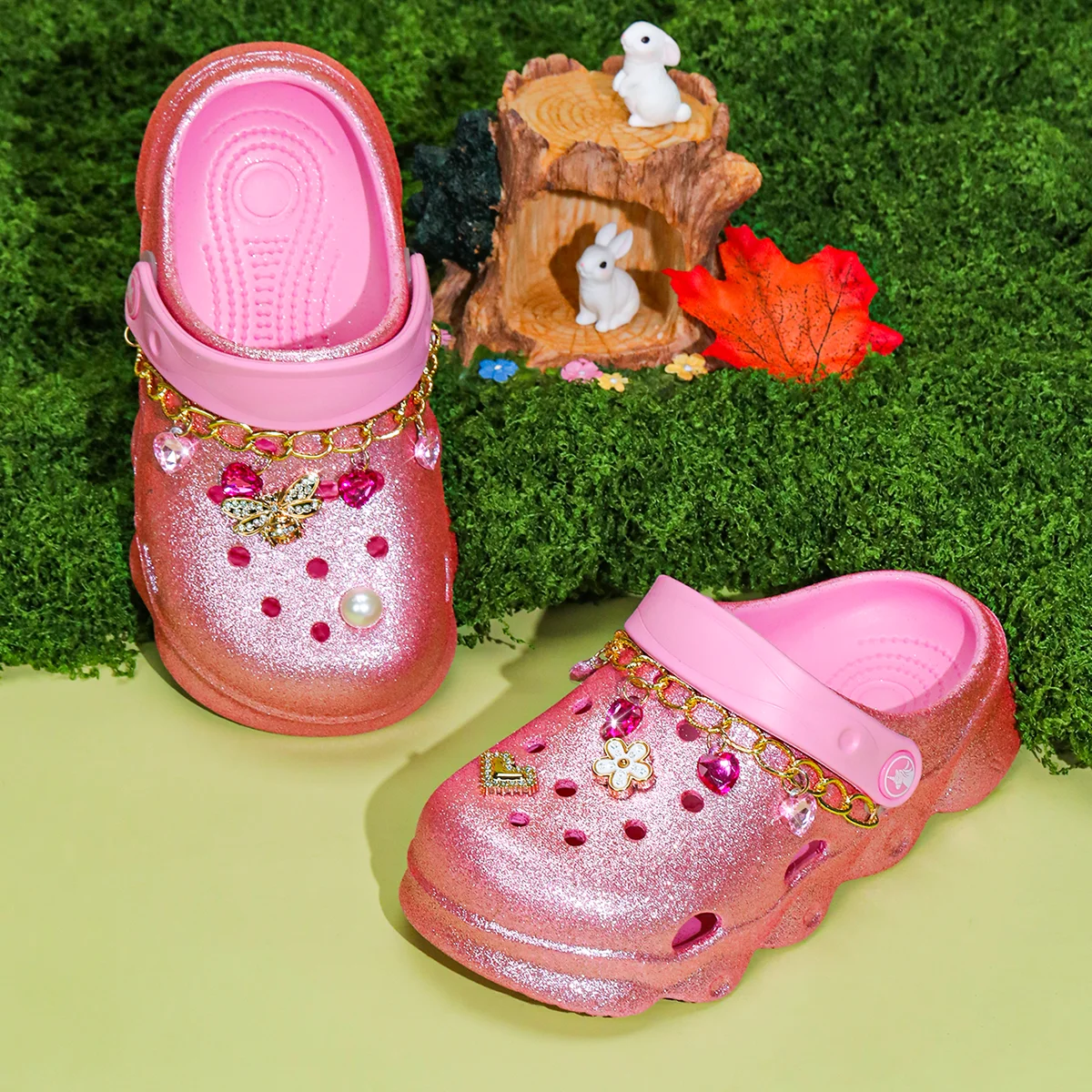 Kinder-Glitzer-Clogs, Leichte EVA-Gartenschuhe, Wasserdichte Rutschfeste Sandalen, Bequeme Slip-On Schuhe für Drinnen und Draußen 1214 – Detail 6